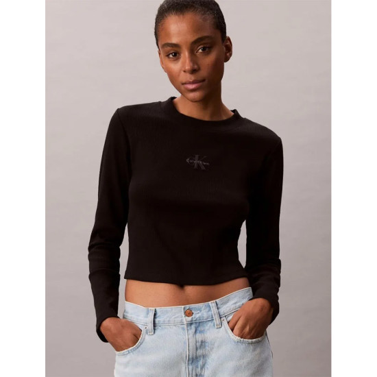 Calvin Klein Γυναικεία μακρυμάνικη μπλούζα Graphic Cropped Crew Neck T-Shirt